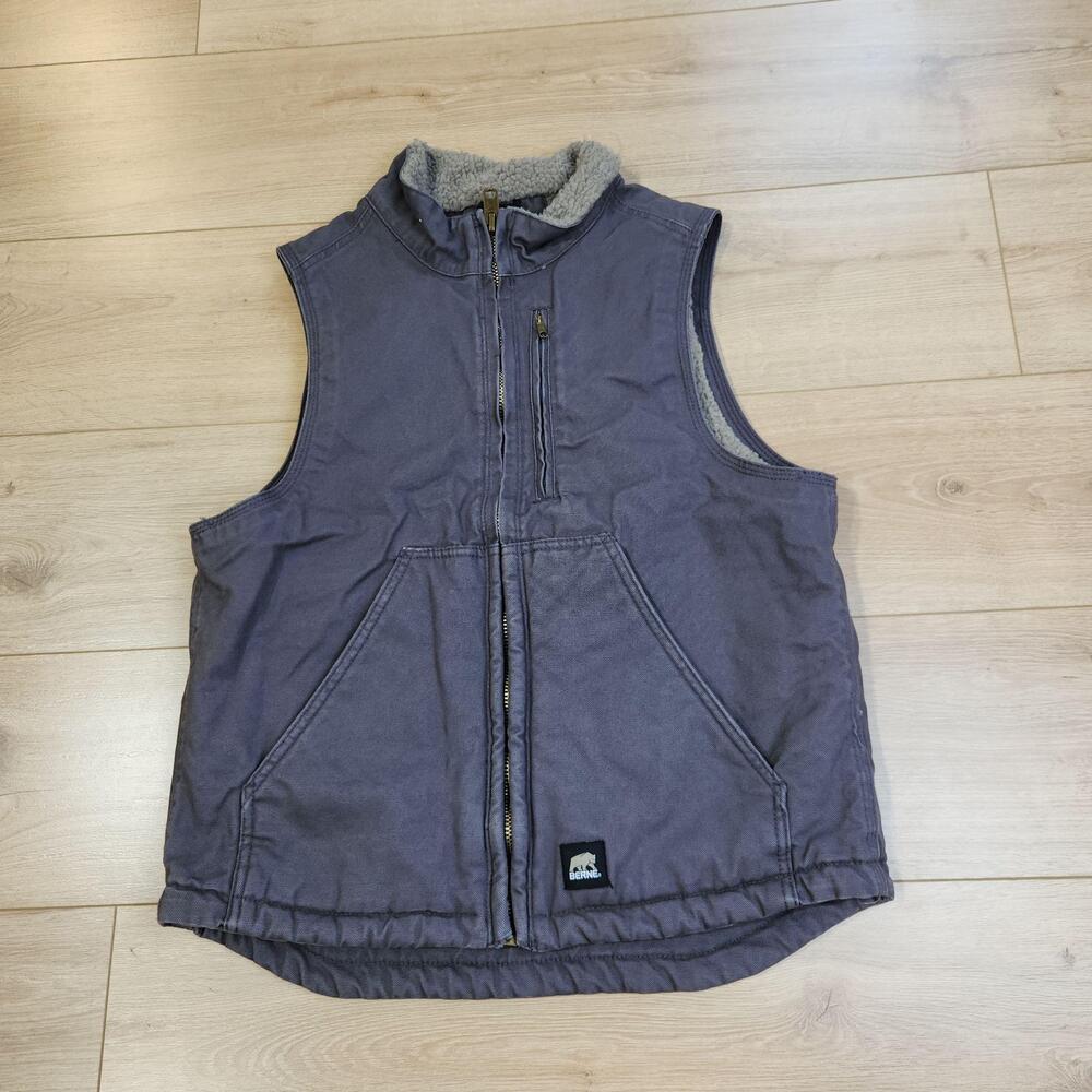 Berne Vest Mens Medium Gray Fleece Lined Quilted Workwear Insulated V318SLA